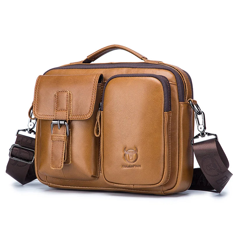 BULLCAPTAIN Genuine Leather Briefcase Messenger Bag