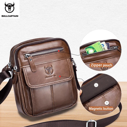 BULLCAPTAIN Cow Leather Messenger Bag For Men