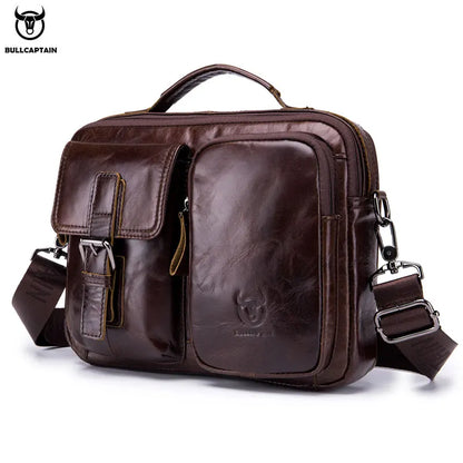 BULLCAPTAIN Genuine Leather Briefcase Messenger Bag